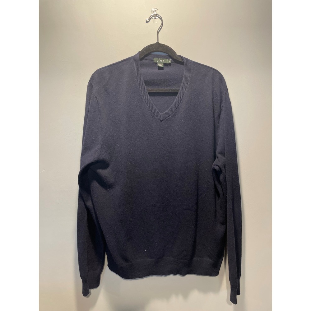 J.Crew Mens Navy Blue Cotton Cashmere V-Neck Sweater XL 70192